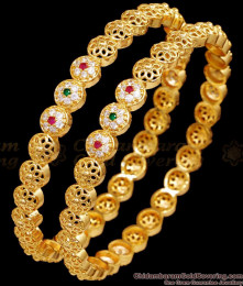 BR2528-2.4 Size High Quality Gold Ad Stone Bangle Flower Design