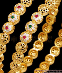 BR2528-2.4 Size High Quality Gold Ad Stone Bangle Flower Design BR2528-2.4 Size High Quality Gold Ad Stone Bangle Flower Design