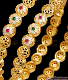 BR2528-2.4 Size High Quality Gold Ad Stone Bangle Flower Design