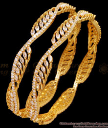 BR2531-2.8 Size Stylish Ad White Stone Designer Gold Bangles