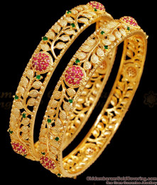 BR2533-2.10 Set Of Two Beautiful Flower Design Gold Plated Bangle For Wedding