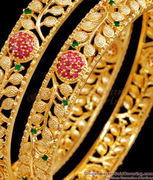 BR2533-2.8 Set Of Two Beautiful Flower Design Gold Plated Bangle For Wedding