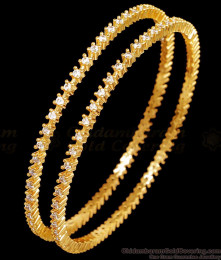 BR2542-2.8 Set Of Two Beautiful Diamond Studded Gold Plated Thin Bangle Designs