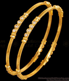 BR2547-2.10 Size White Stone Light Weight One Gram Gold Bangle For Women