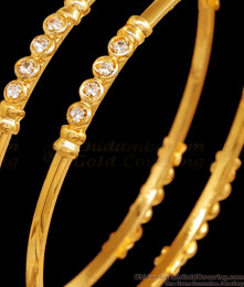 BR2547-2.10 Size White Stone Light Weight One Gram Gold Bangle For Women