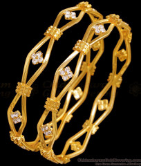 BR2549-2.4 Set Of Two Real Gold Design Fancy Bangle White Stone Design BR2549-2.4 Set Of Two Real Gold Design Fancy Bangle White Stone Design