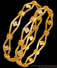 BR2549-2.8 Set Of Two Real Gold Design Fancy Bangle White Stone Design
