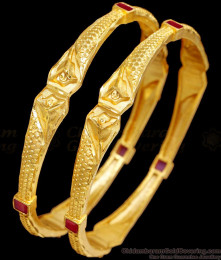 BR2553-2.6 Size New Model Forming Gold Bangle Kada Pattern With Ruby Stone