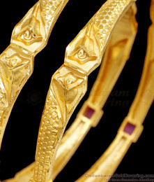 BR2553-2.10 Size New Model Forming Gold Bangle Kada Pattern With Ruby Stone