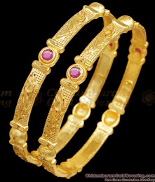 BR2561-2.8 Size 22Kt Gold Bangle Ruby Stone Kada Design For Marriage