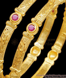 BR2561-2.8 Size 22Kt Gold Bangle Ruby Stone Kada Design For Marriage