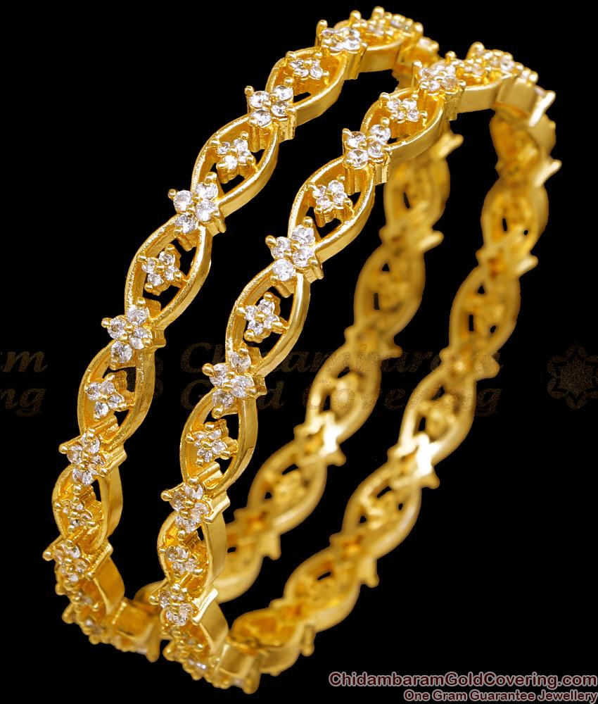 BR2582-2.4 Set Of Two Glittering White Stone Micro Gold Plated Bangle Bridal Jewelry BR2582-2.4 Set Of Two Glittering White Stone Micro Gold Plated Bangle Bridal Jewelry