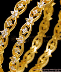 BR2582-2.6 Set Of Two Glittering White Stone Micro Gold Plated Bangle Bridal Jewelry  BR2582-2.6 Set Of Two Glittering White Stone Micro Gold Plated Bangle Bridal Jewelry