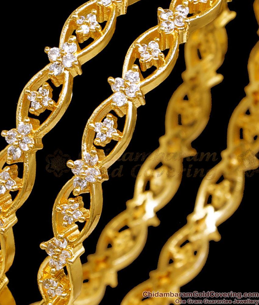 BR2582-2.4 Set Of Two Glittering White Stone Micro Gold Plated Bangle Bridal Jewelry BR2582-2.4 Set Of Two Glittering White Stone Micro Gold Plated Bangle Bridal Jewelry