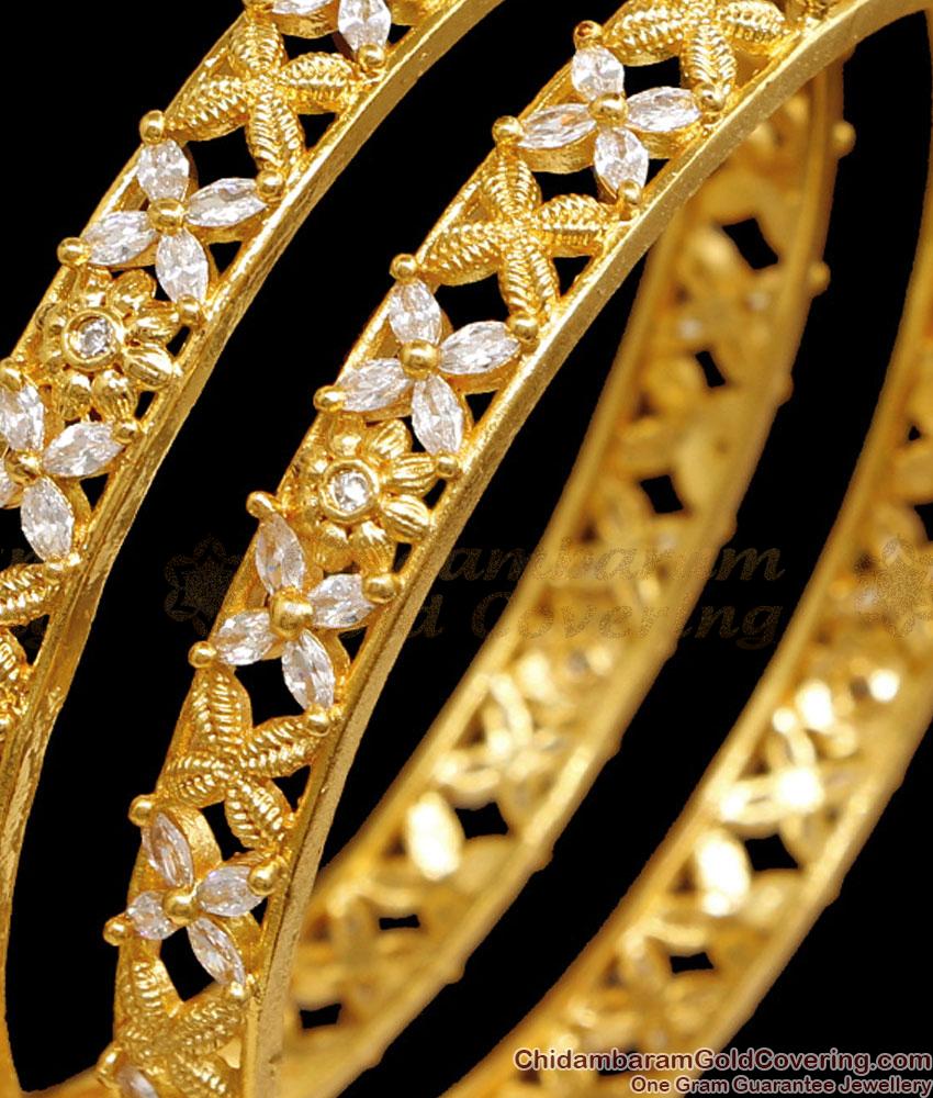 BR2585-2.8 Buy Stylish Floral Design White Stone Bangle 1 Gram Gold Jewelry BR2585-2.8 Buy Stylish Floral Design White Stone Bangle 1 Gram Gold Jewelry