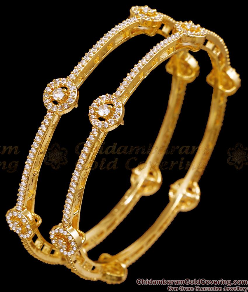BR2587-2.10 Set Of Two Semi Precious White Stone Gold Imitation Bangle For Women BR2587-2.10 Set Of Two Semi Precious White Stone Gold Imitation Bangle For Women
