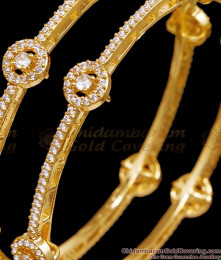 BR2587-2.10 Set Of Two Semi Precious White Stone Gold Imitation Bangle For Women