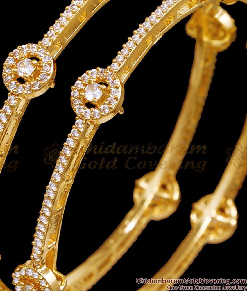 BR2587-2.10 Set Of Two Semi Precious White Stone Gold Imitation Bangle For Women BR2587-2.10 Set Of Two Semi Precious White Stone Gold Imitation Bangle For Women