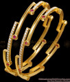 BR2588-2.8 Set Of Two New Model Gold Designer Bangle With Ruby White Stone BR2588-2.8 Set Of Two New Model Gold Designer Bangle With Ruby White Stone