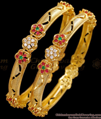 BR2590-2.8 High Quality Kada Type Gold Plated Bangle With Stone