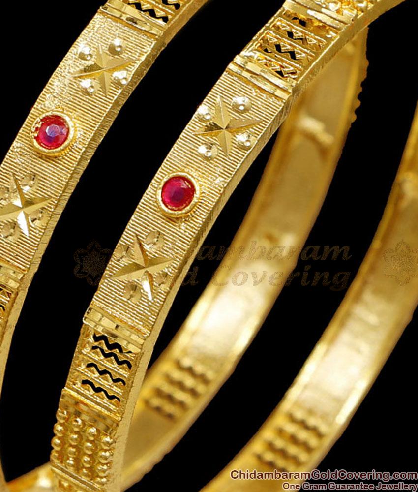 BR2620-2.6 Set Of Two Classic Ruby Stone Stone Gold Plated Bangle Shop Online