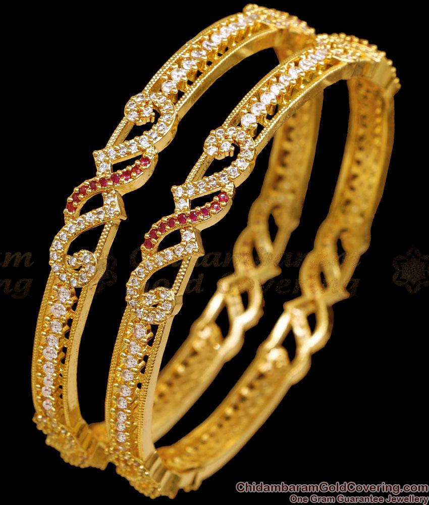 BR2624-2.4 Set Of 2 Beautiful Ad Stone Gold Plated Bangle Design Shop Online