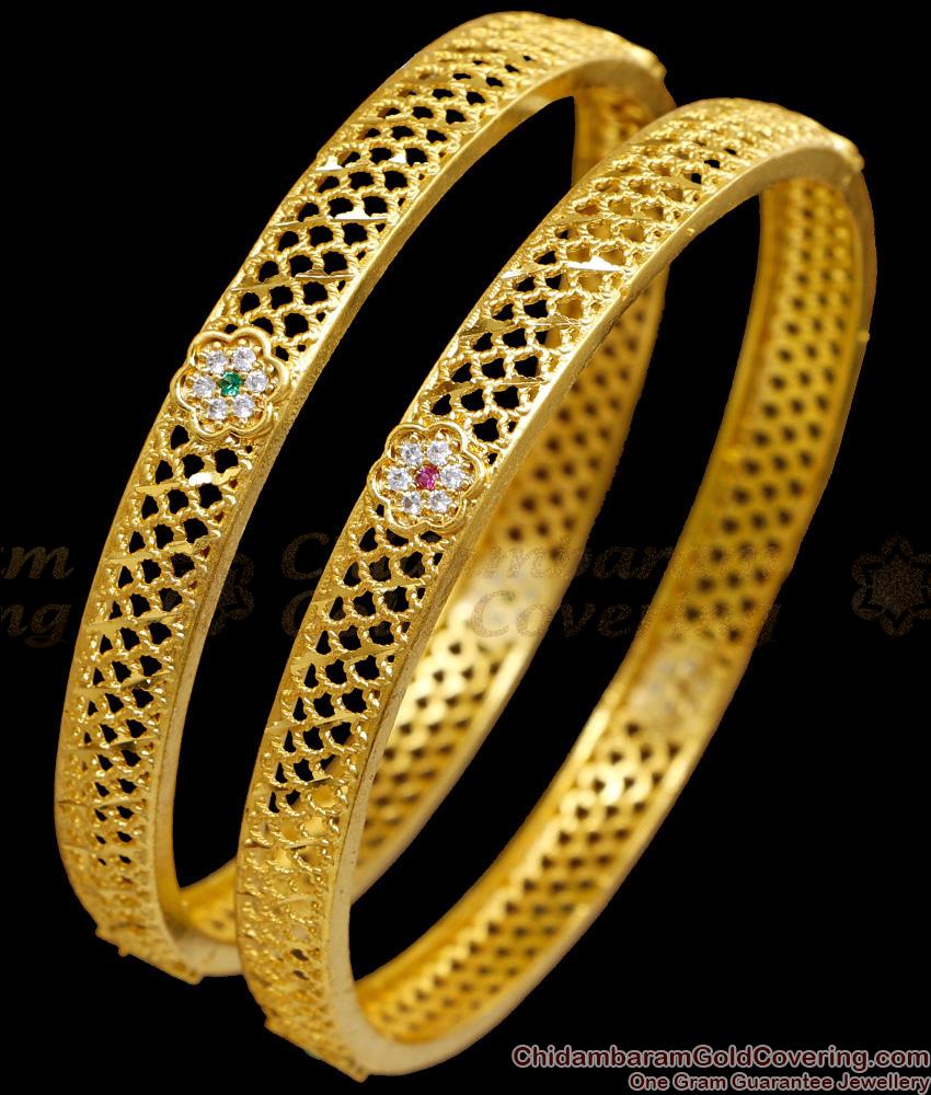 BR2629-2.4 Set Of 2 Stylish 2 Gram Gold Ad Stone Bangle Flower Design BR2629-2.4 Set Of 2 Stylish 2 Gram Gold Ad Stone Bangle Flower Design