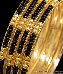 BR2631-2.8 Set Of Four Milagu Mani Black Beads Bangle Designs For Women