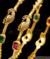 BR2641-2.10 Size Elegant Matt Finish Gold Imitation Stone Bangle Peacock Design