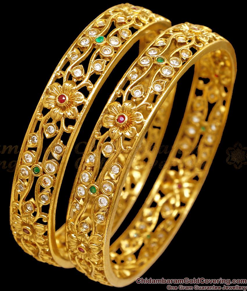 BR2643-2.6 Size High Quality Gold Plated Designer Bangle Flower Design BR2643-2.6 Size High Quality Gold Plated Designer Bangle Flower Design