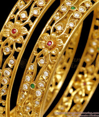 BR2643-2.4 Size High Quality Gold Plated Designer Bangle Flower Design
