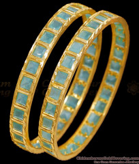 BR2694-2.4 Size Rare Earth Aqua Blue Stone Bangle Design For Wedding