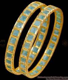 BR2694-2.4 Size Rare Earth Aqua Blue Stone Bangle Design For Wedding