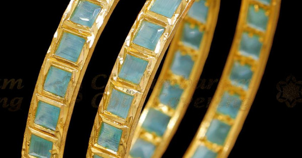 BR2694-2.4 Size Rare Earth Aqua Blue Stone Bangle Design For Wedding