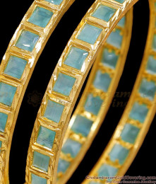BR2694-2.4 Size Rare Earth Aqua Blue Stone Bangle Design For Wedding