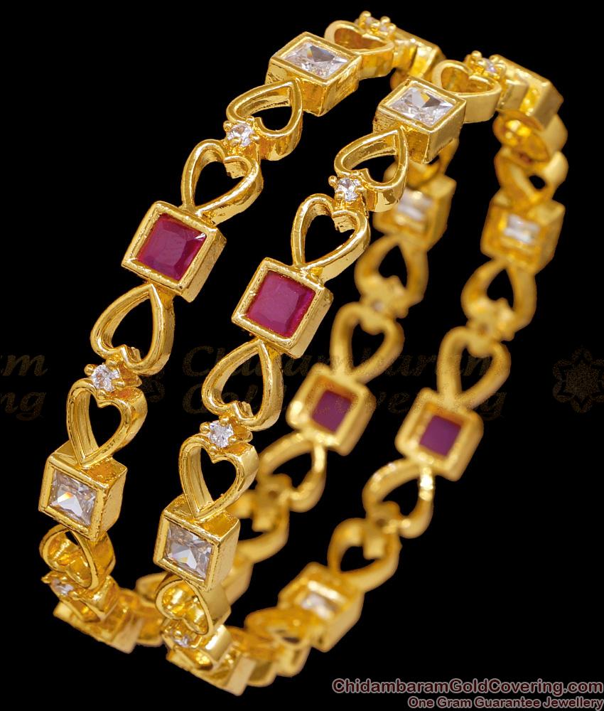BR2699-2.8 Real Gold Tone Heart Shaped Bangle With Ad Stones