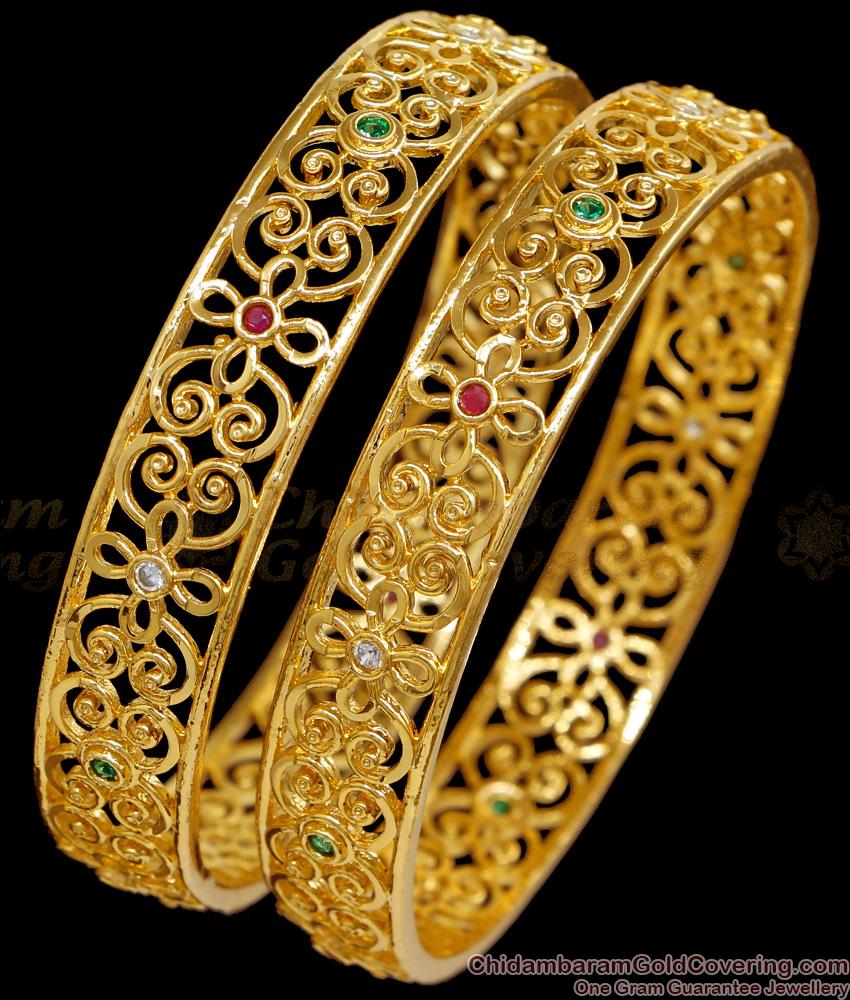 BR2700-2.4 Buy Set Of 2 One Gram Gold Bangle Multi Stone Design BR2700-2.4 Buy Set Of 2 One Gram Gold Bangle Multi Stone Design