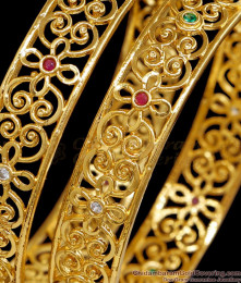 BR2700-2.6 Buy Set Of 2 One Gram Gold Bangle Multi Stone Design