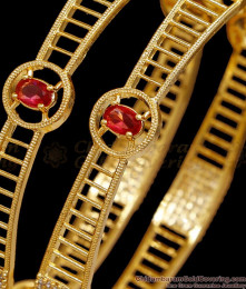 BR2701-2.8 Size Big Ruby Stone Gold Plated Bangle Design Online