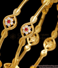 BR2703-2.8 Size Light Weight Flower Design Gold Plated Bangle Collection