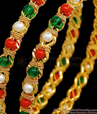 BR2706-2.10 Set Of Two Navaratna Stone Bangle One Gram Gold Design