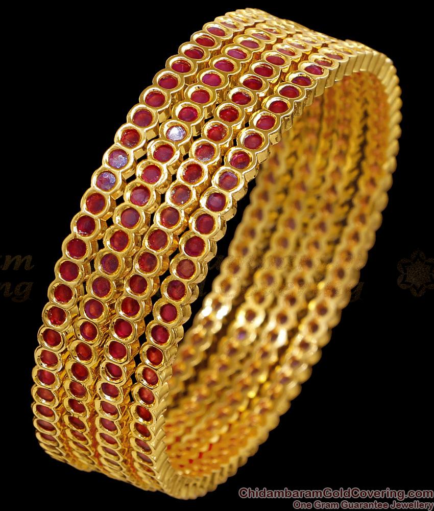 BR2707-2.10 Size Premium Quality Set Of 4 Gold Plated Ruby Stone Bangle Design BR2707-2.10 Size Premium Quality Set Of 4 Gold Plated Ruby Stone Bangle Design