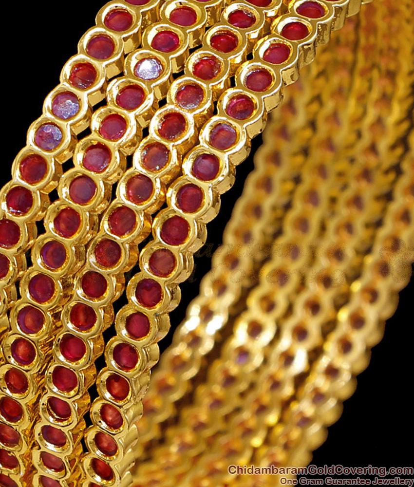 BR2707-2.10 Size Premium Quality Set Of 4 Gold Plated Ruby Stone Bangle Design BR2707-2.10 Size Premium Quality Set Of 4 Gold Plated Ruby Stone Bangle Design