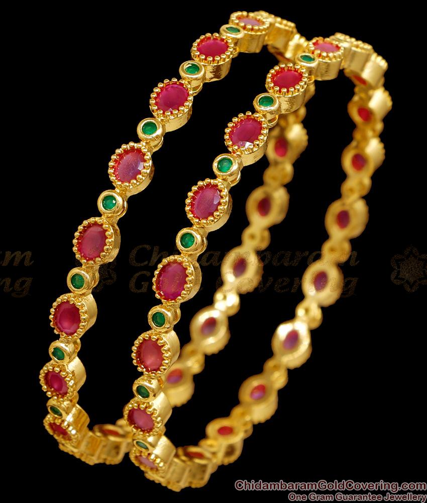 BR2717-2.8 Size Stylish Ruby Green Stone Gold Imitation Bangle Design Online