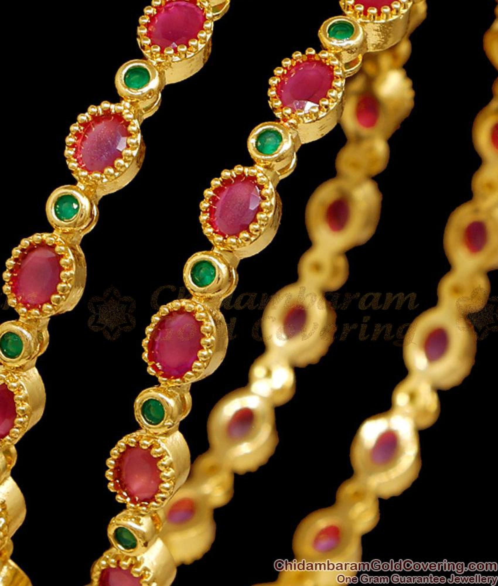 Ruby Greenstone BR2717-2.10 Size Stylish Ruby Green Stone Gold Imitation Bangle Design ...