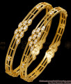 BR2719-2.10 Size Light Weight 3 Line Gold Imitation Bangle With White Stone