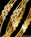 BR2719-2.10 Size Light Weight 3 Line Gold Imitation Bangle With White Stone