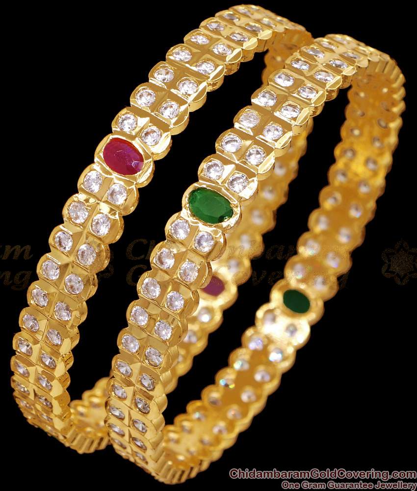 BR2753-2.4 Size Traditional Impon 5 Metal Multi Stone Bangles Shop Online