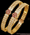 BR2754-2.8 Size Premium Impon 5 Metal Ruby White Stone Bangle Floral Design For Wedding BR2754-2.8 Size Premium Impon 5 Metal Ruby White Stone Bangle Floral Design For Wedding