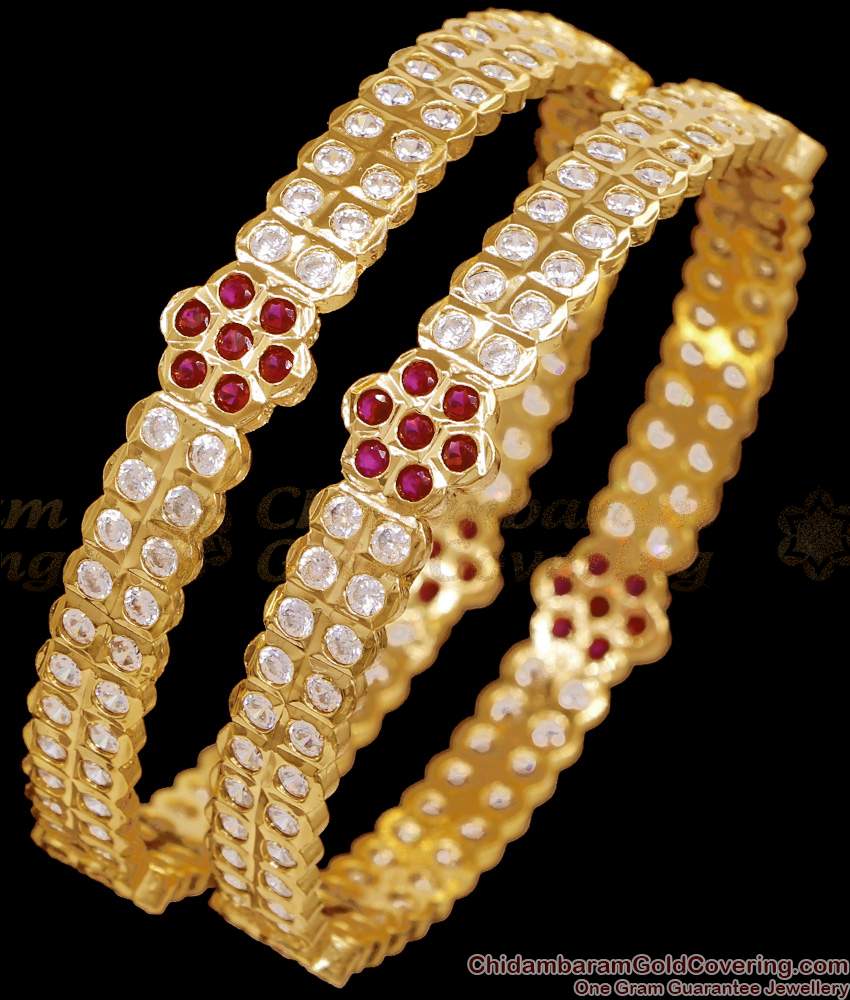 BR2754-2.8 Size Premium Impon 5 Metal Ruby White Stone Bangle Floral Design For Wedding BR2754-2.8 Size Premium Impon 5 Metal Ruby White Stone Bangle Floral Design For Wedding